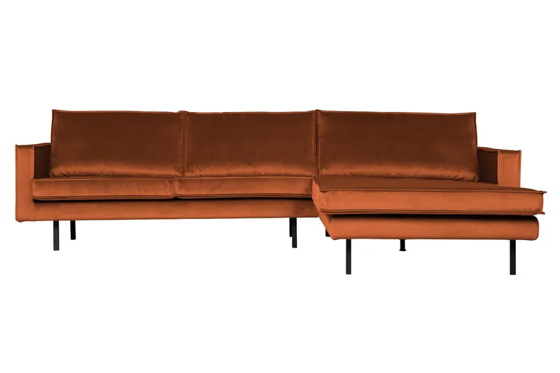 Lissbon 3-seter Høyrevendt L-formet Sofa med Sjeselong 300 cm i Fløyel, Rød