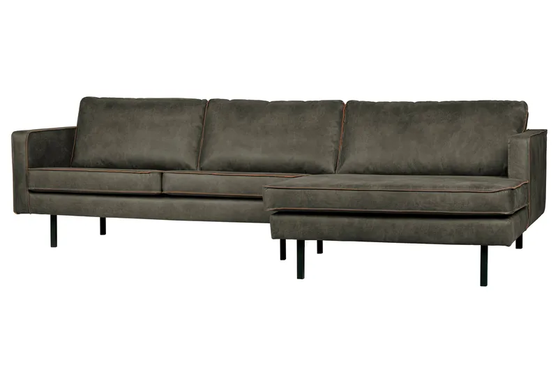 Lissbon 3-seter Høyrevendt L-formet Sofa med Sjeselong 300 cm i Lær - Grønn - Møbler - Sofaer - Sofaer med sjeselong - 3 seters sofa med divan