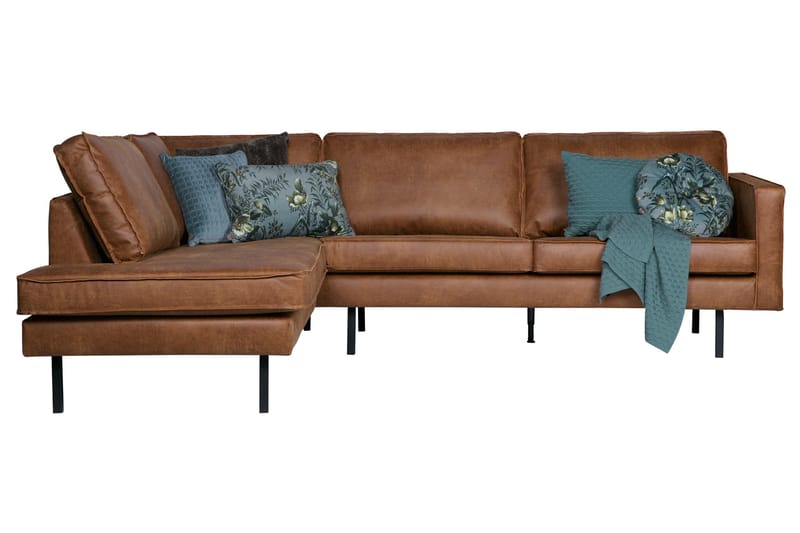 Lissbon 3-seter Venstre L-formet Hjørnesofa med Sjeselong i Skinn - Konjakk - Møbler - Sofaer - Sofaer med sjeselong - 3 seters sofa med divan