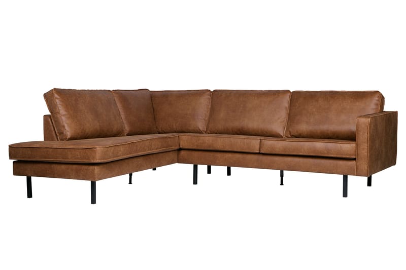 Lissbon 3-seter Venstre L-formet Hjørnesofa med Sjeselong i Skinn - Konjakk - Møbler - Sofaer - Sofaer med sjeselong - 3 seters sofa med divan