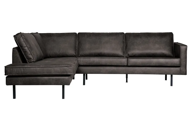 Lissbon 3-seter Venstrevendt L-formet Hjørnesofa 266 cm i Lær, Mørkegrå