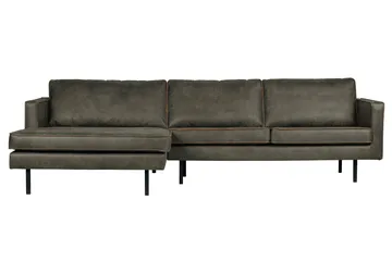 Lissbon 3-seter Venstrevendt L-formet Sofa med Sjeselong 300 cm i Lær - Mørk Olivengrå - Møbler - Sofaer - Sofaer med sjeselong - 3 seters sofa med divan