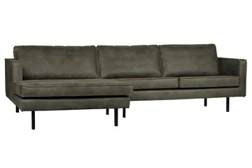 Lissbon 3-seter Venstrevendt L-formet Sofa med Sjeselong 300 cm i Lær - Mørk Olivengrå - Møbler - Sofaer - Sofaer med sjeselong - 3 seters sofa med divan