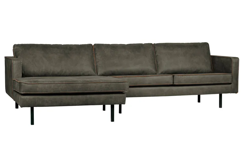 Lissbon 3-seter Venstrevendt L-formet Sofa med Sjeselong 300 cm i Lær - Mørk Olivengrå - Møbler - Sofaer - Sofaer med sjeselong - 3 seters sofa med divan