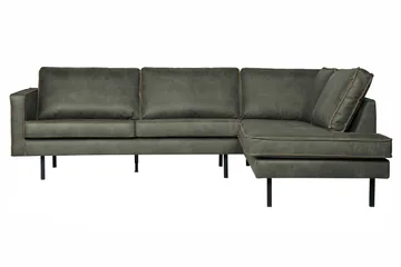 Lissbon 4-seter Høyrevendt L-formet Hjørnesofa 266 cm i Lær - Grønn - Møbler - Sofaer - Sofaer med sjeselong - 4 seters sofa med divan