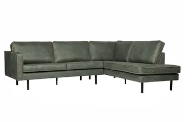 Lissbon 4-seter Høyrevendt L-formet Hjørnesofa 266 cm i Lær - Grønn - Møbler - Sofaer - Sofaer med sjeselong - 4 seters sofa med divan