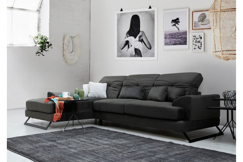 Longa Hjørnesofa med Divan Venstre - Svart - Møbler - Sofaer - Sofaer med sjeselong