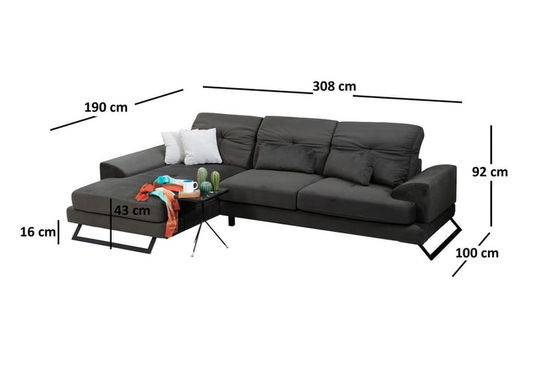 Longa Hjørnesofa med Divan Venstre - Svart - Møbler - Sofaer - Sofaer med sjeselong