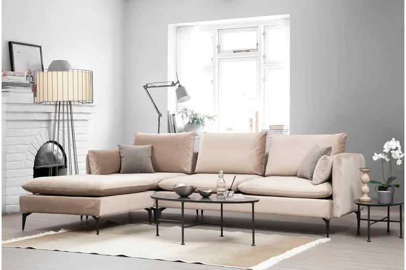 Luces Venstre L-formet Sofa med Sjeselong 289 cm i Stoff - Beige - Møbler - Sofaer - Sofaer med sjeselong