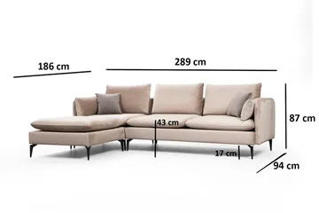Luces Venstre L-formet Sofa med Sjeselong 289 cm i Stoff - Beige - Møbler - Sofaer - Sofaer med sjeselong