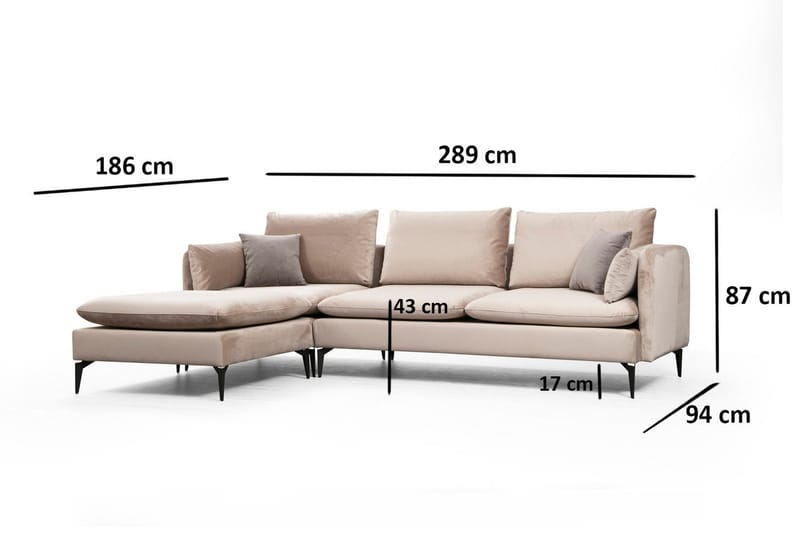 Luces Venstre L-formet Sofa med Sjeselong 289 cm i Stoff - Beige - Møbler - Sofaer - Sofaer med sjeselong