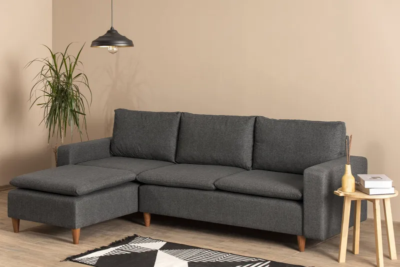 Lungo Sofa med Sjeselong 4-seter - Mørkegrå - Møbler - Sofaer - Sofaer med sjeselong - 4 seters sofa med divan