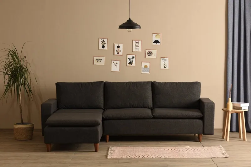 Lungo Sofa med Sjeselong 4-seter - Mørkegrå - Møbler - Sofaer - Sofaer med sjeselong - 4 seters sofa med divan