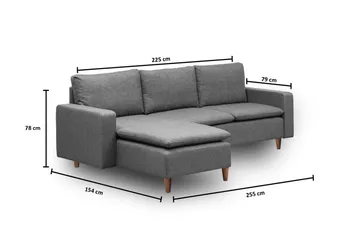 Lungo Sofa med Sjeselong 4-seter - Mørkegrå - Møbler - Sofaer - Sofaer med sjeselong - 4 seters sofa med divan