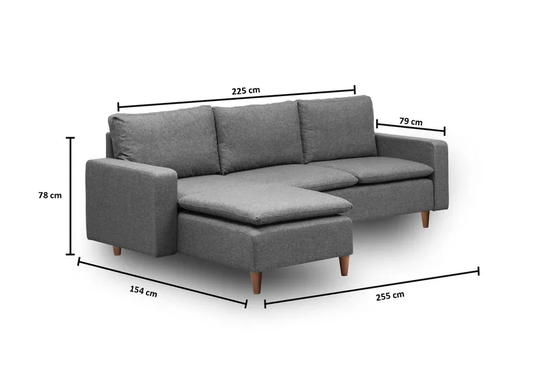 Lungo Sofa med Sjeselong 4-seter - Mørkegrå - Møbler - Sofaer - Sofaer med sjeselong - 4 seters sofa med divan