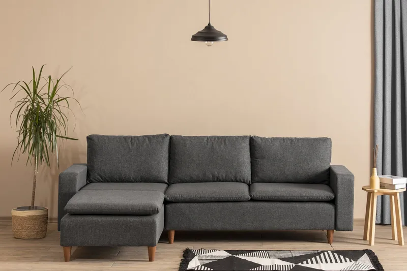 Lungo Sofa med Sjeselong 4-seter - Mørkegrå - Møbler - Sofaer - Sofaer med sjeselong - 4 seters sofa med divan