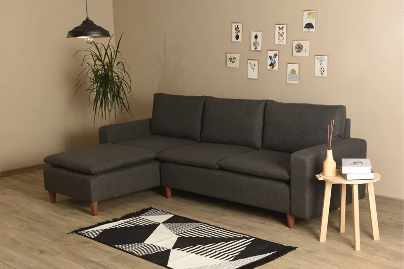 Lungo Sofa med Sjeselong 4-seter - Mørkegrå - Møbler - Sofaer - Sofaer med sjeselong - 4 seters sofa med divan