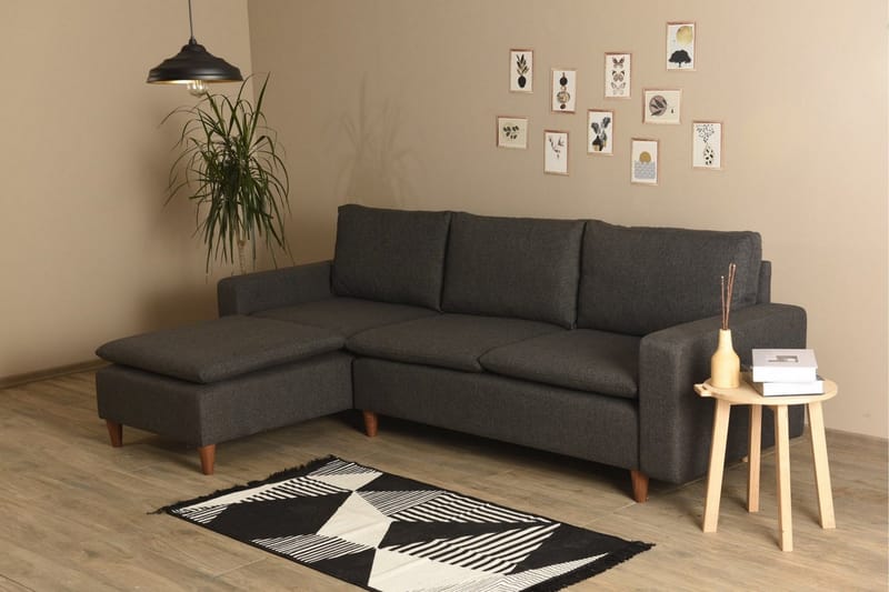 Lungo Sofa med Sjeselong 4-seter - Mørkegrå - Møbler - Sofaer - Sofaer med sjeselong - 4 seters sofa med divan