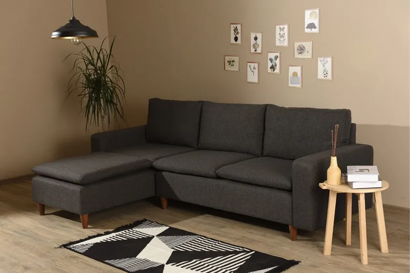 Lungo Sofa med Sjeselong 4-seter - Mørkegrå - Møbler - Sofaer - Sofaer med sjeselong - 4 seters sofa med divan