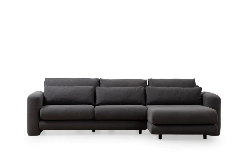 Makhan 3-seter Høyre L-formet Sofa med Sjeselong i Bouclé, Antracitt