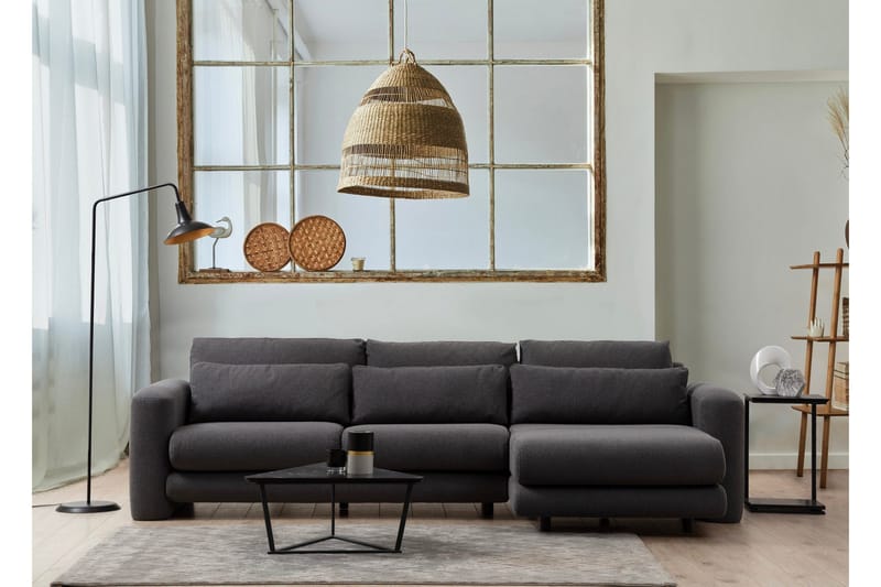 Makhan 3-seter Høyre L-formet Sofa med Sjeselong i Bouclé - Antracitt - Møbler - Sofaer - Sofaer med sjeselong - 3 seters sofa med divan
