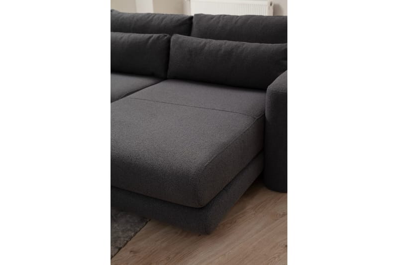 Makhan 3-seter Høyre L-formet Sofa med Sjeselong i Bouclé - Antracitt - Møbler - Sofaer - Sofaer med sjeselong - 3 seters sofa med divan