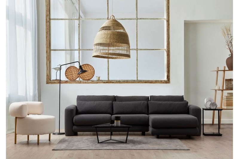 Makhan 3-seter Høyre L-formet Sofa med Sjeselong i Bouclé - Antracitt - Møbler - Sofaer - Sofaer med sjeselong - 3 seters sofa med divan