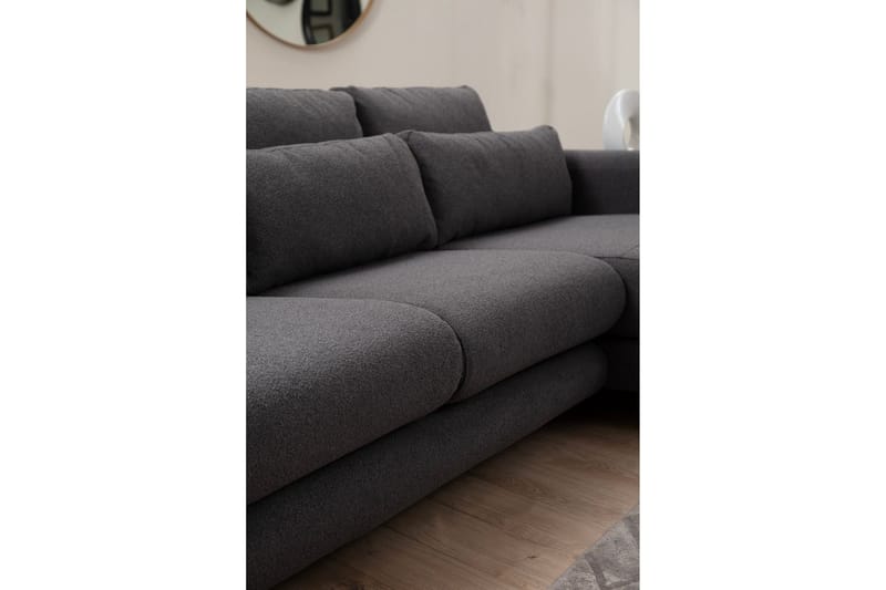 Makhan 3-seter Høyre L-formet Sofa med Sjeselong i Bouclé - Antracitt - Møbler - Sofaer - Sofaer med sjeselong - 3 seters sofa med divan