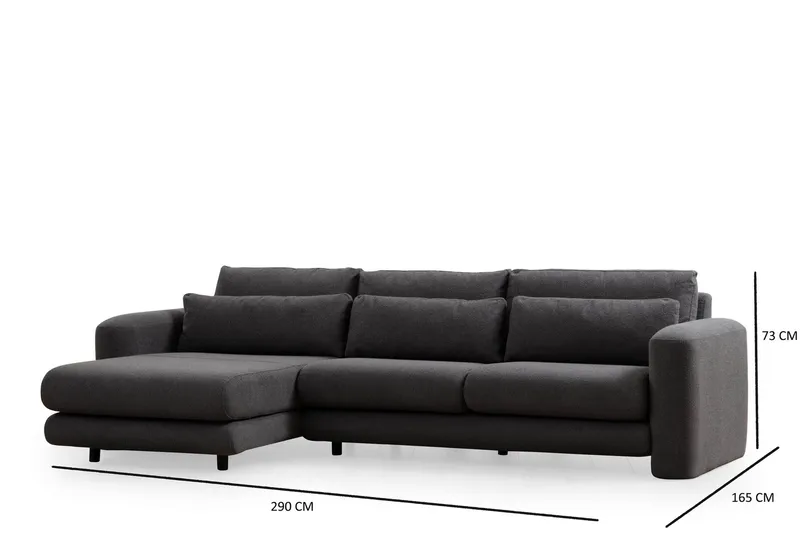 Makhan 3-seter Venstre L-formet Sofa med Sjeselong i Bouclé - Antracitt - Møbler - Sofaer - Sofaer med sjeselong - 3 seters sofa med divan