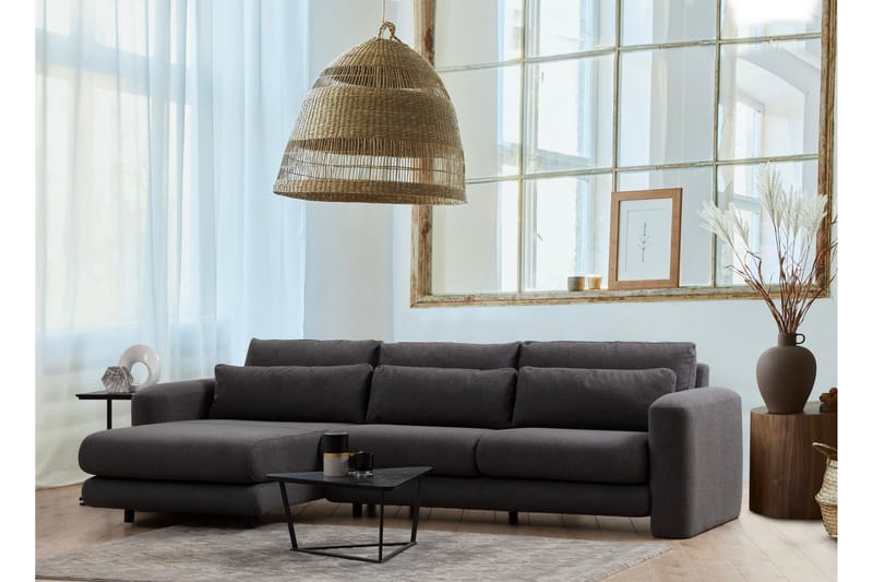 Makhan 3-seter Venstre L-formet Sofa med Sjeselong i Bouclé - Antracitt - Møbler - Sofaer - Sofaer med sjeselong - 3 seters sofa med divan