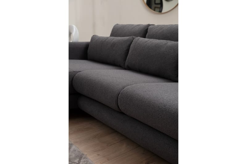 Makhan 3-seter Venstre L-formet Sofa med Sjeselong i Bouclé - Antracitt - Møbler - Sofaer - Sofaer med sjeselong - 3 seters sofa med divan