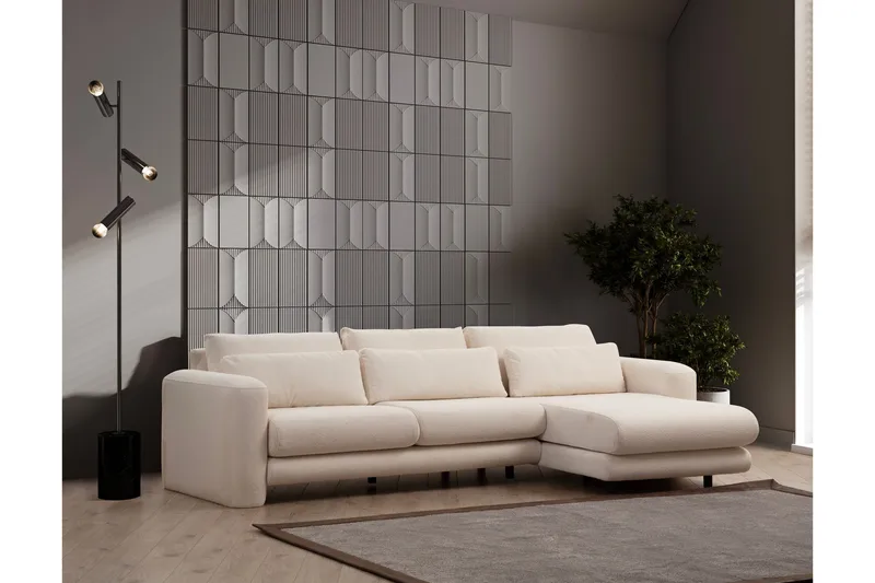 Makhan Sofa med Sjeselong 3-seter - Lys beige - Møbler - Sofaer - Sofaer med sjeselong - 3 seters sofa med divan