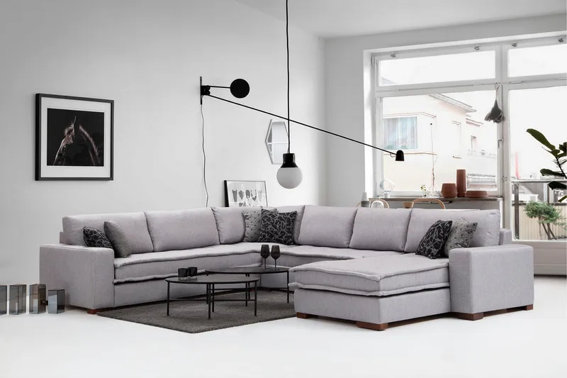 Mamerto Sofa m. Divan 4-seters - Lysegrå - Møbler - Sofaer - Sofaer med sjeselong - 4 seters sofa med divan