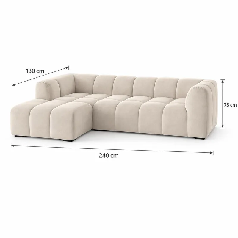 Marlow 3-seters boblete divansofa venstre - Beige - Møbler - Sofaer - Sofaer med sjeselong - 3 seters sofa med divan