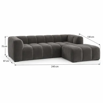 Marlow 3-seters L-formet Bubblig Divansofa Høyre med Sjeselong i Stoff - Grå - Møbler - Sofaer - Sofaer med sjeselong - 3 seters sofa med divan