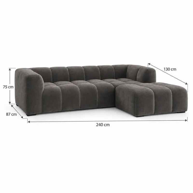 Marlow 3-seters L-formet Bubblig Divansofa Høyre med Sjeselong i Stoff - Grå - Møbler - Sofaer - Sofaer med sjeselong - 3 seters sofa med divan