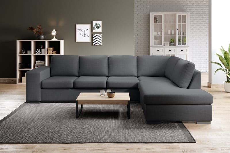 Memphis 4-seters Høyrevendt L-formet Sjeselongsofa i Stoff - Mørk grå - Møbler - Sofaer - Sofaer med sjeselong - 4 seters sofa med divan