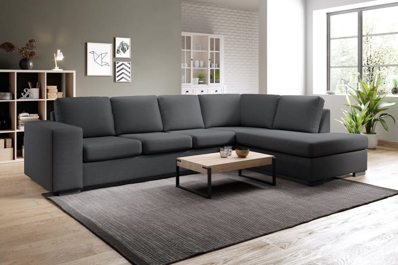 Memphis 4-seters Høyrevendt L-formet Sjeselongsofa i Stoff - Mørk grå - Møbler - Sofaer - Sofaer med sjeselong - 4 seters sofa med divan