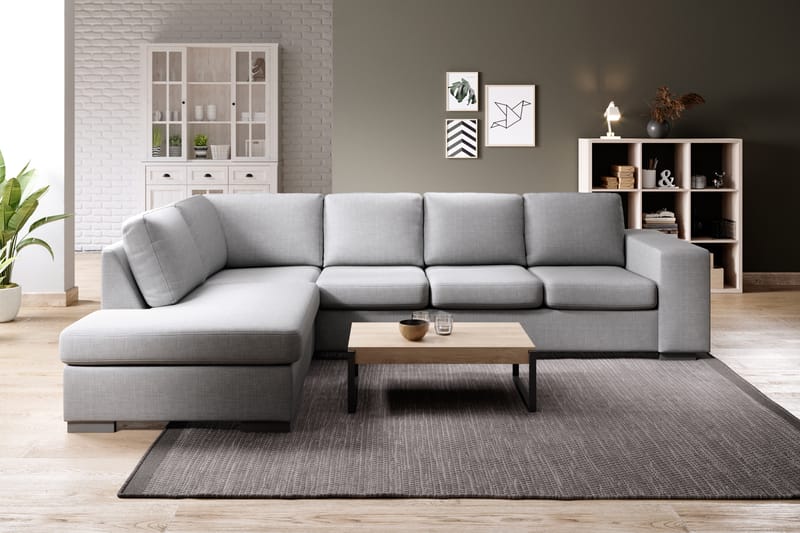 Memphis 4-seters Venstrevendt L-formet Sjeselongsofa i Stoff - Grå - Møbler - Sofaer - Sofaer med sjeselong - 4 seters sofa med divan