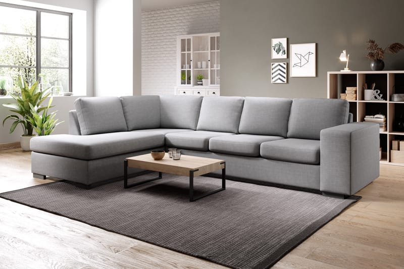 Memphis 4-seters Venstrevendt L-formet Sjeselongsofa i Stoff - Grå - Møbler - Sofaer - Sofaer med sjeselong - 4 seters sofa med divan