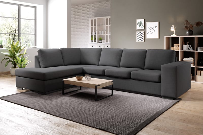 Memphis 4-seters Venstrevendt L-formet Sjeselongsofa i Stoff - Mørk grå - Møbler - Sofaer - Sofaer med sjeselong - 4 seters sofa med divan