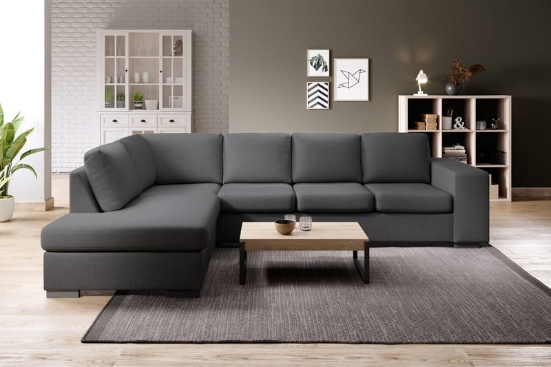 Memphis 4-seters Venstrevendt L-formet Sjeselongsofa i Stoff - Mørk grå - Møbler - Sofaer - Sofaer med sjeselong - 4 seters sofa med divan
