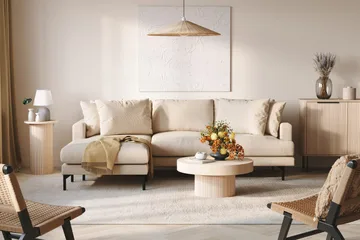 Menard 3-seters Venstrevendt Dyp L-formet Divansofa i Manchester - Beige - Møbler - Sofaer - Sofaer med sjeselong - 3 seters sofa med divan