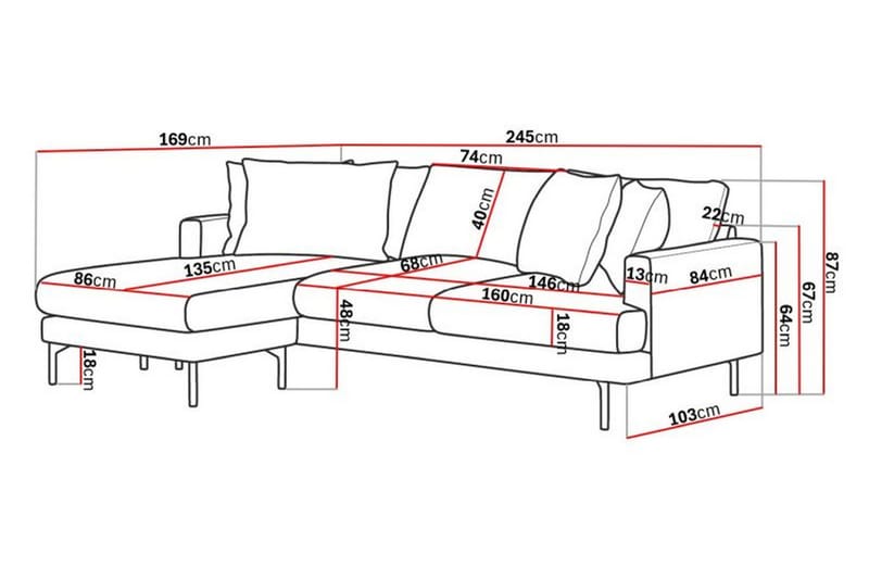 Menard 3-seters Venstrevendt L-formet Divansofa i Manchester - Grå - Møbler - Sofaer - Sofaer med sjeselong - 3 seters sofa med divan