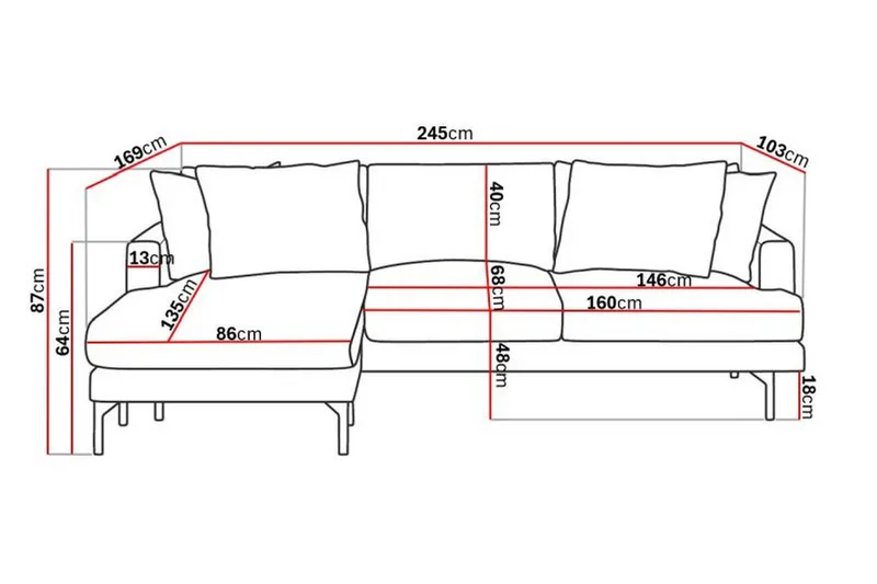 Menard 3-seters Venstrevendt L-formet Divansofa i Manchester - Grønn - Møbler - Sofaer - Sofaer med sjeselong - 3 seters sofa med divan