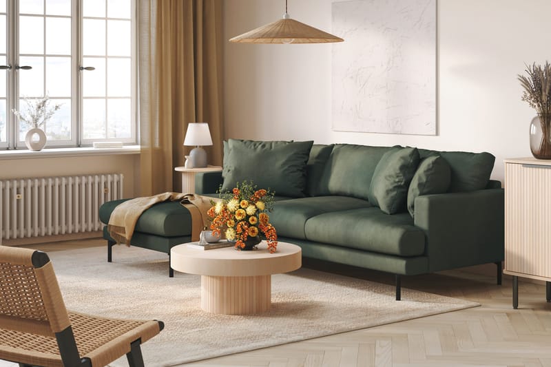 Menard 3-seters Venstrevendt L-formet Divansofa i Manchester - Grønn - Møbler - Sofaer - Sofaer med sjeselong - 3 seters sofa med divan