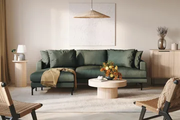 Menard 3-seters Venstrevendt L-formet Divansofa i Manchester - Grønn - Møbler - Sofaer - Sofaer med sjeselong - 3 seters sofa med divan