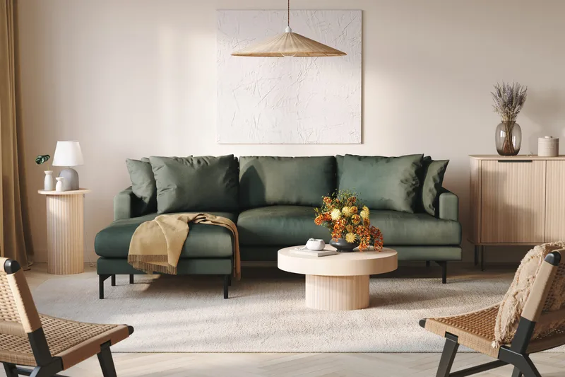 Menard 3-seters Venstrevendt L-formet Divansofa i Manchester - Grønn - Møbler - Sofaer - Sofaer med sjeselong - 3 seters sofa med divan