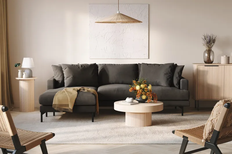 Menard 3-seters Venstrevendt L-formet Divansofa i Manchester - Mørk grå - M øbler - Sofaer - Sofaer med sjeselong - 3 seters sofa med divan