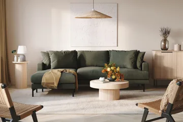Menard 3-seters Venstrevendt L-formet Divansofa i Manchester - Mørk grønn - Møbler - Sofaer - Sofaer med sjeselong - 3 seters sofa med divan
